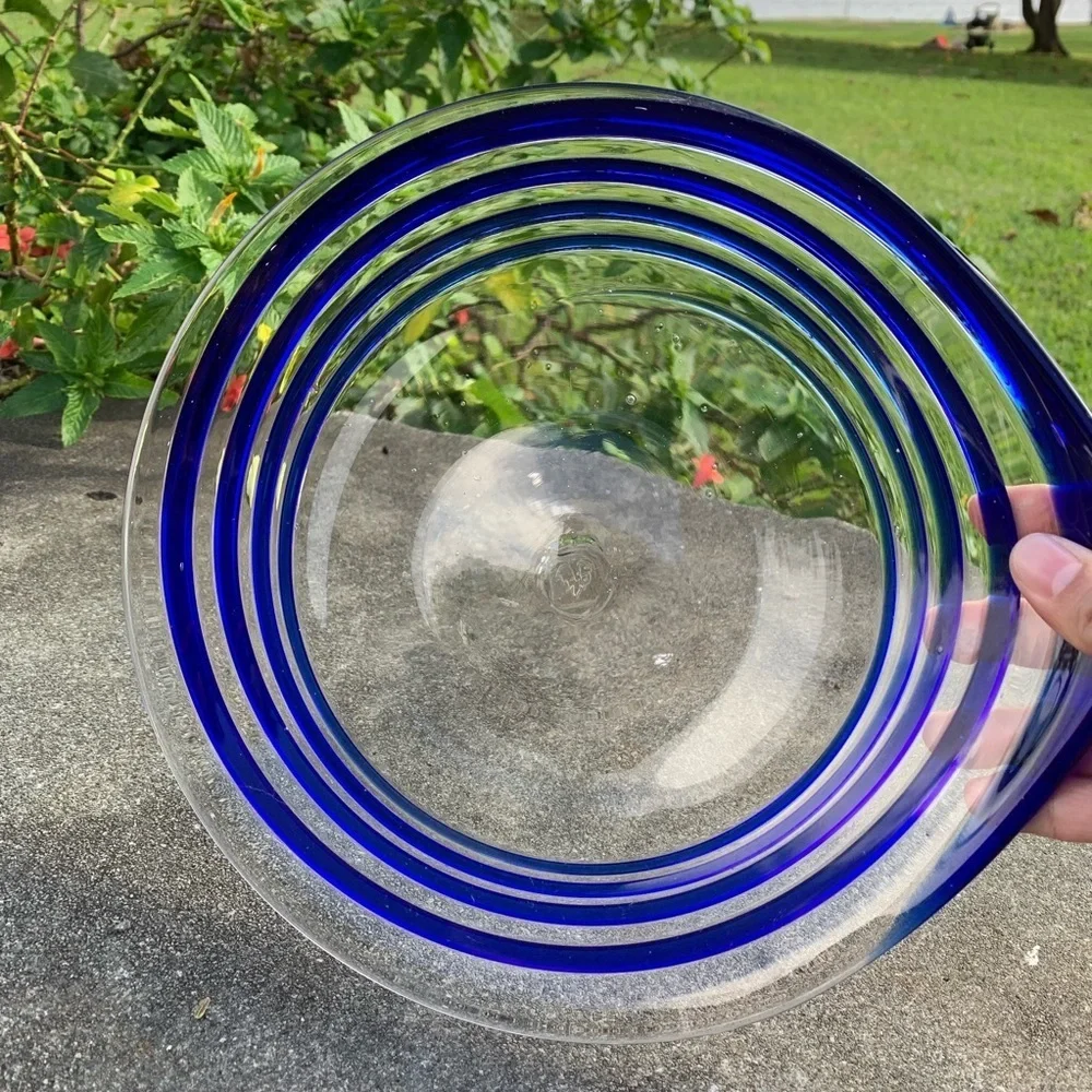 Cobalt Blue Hand Blown Swirl Plate Dish Japan